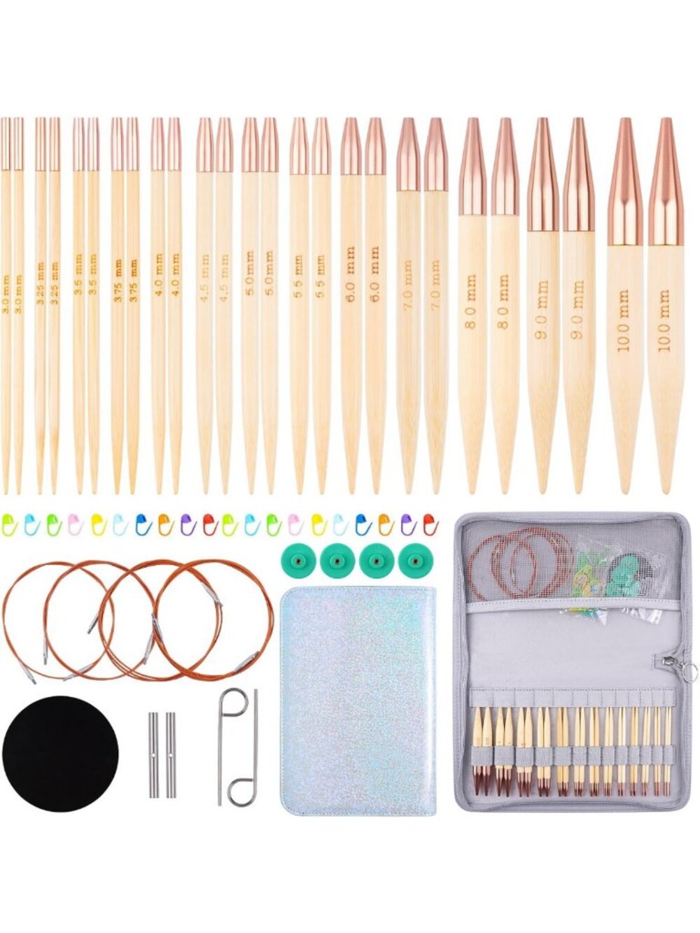 Bamboo Interchangeable Circular Knitting Needles Set with Case - Craft